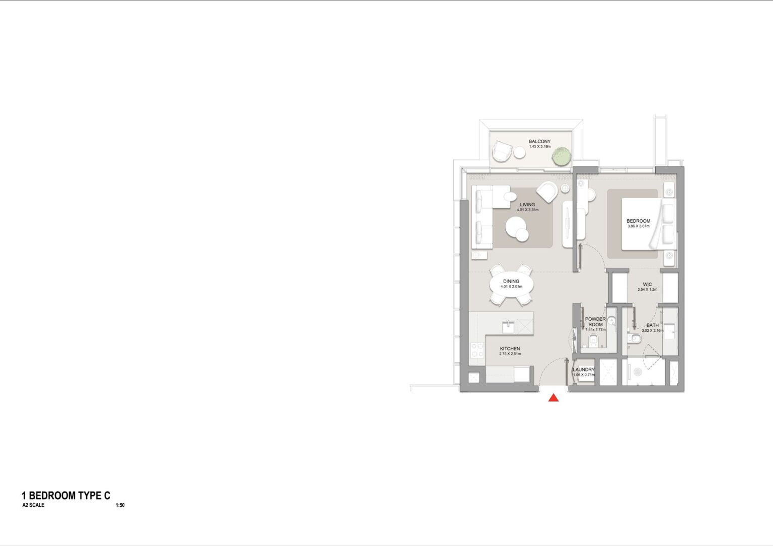 City Walk Crestlane 1 bedroom type C floor plan, City Walk, Dubai
