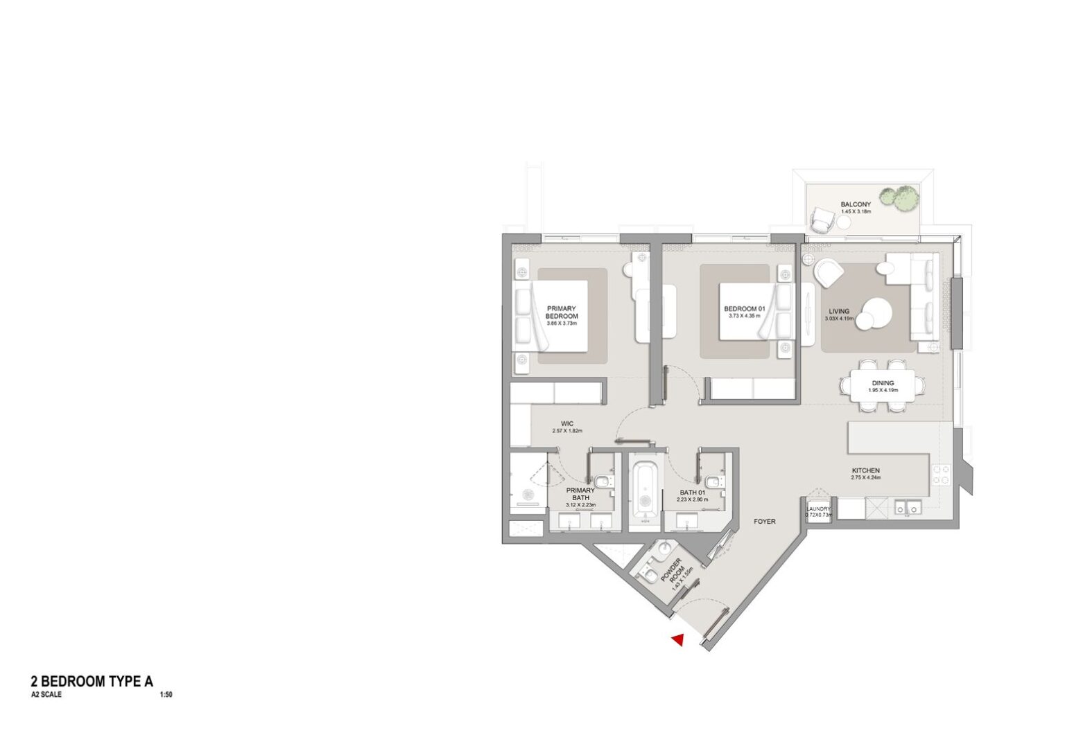 City Walk Crestlane 2 bedroom type A floor plan, City Walk, Dubai