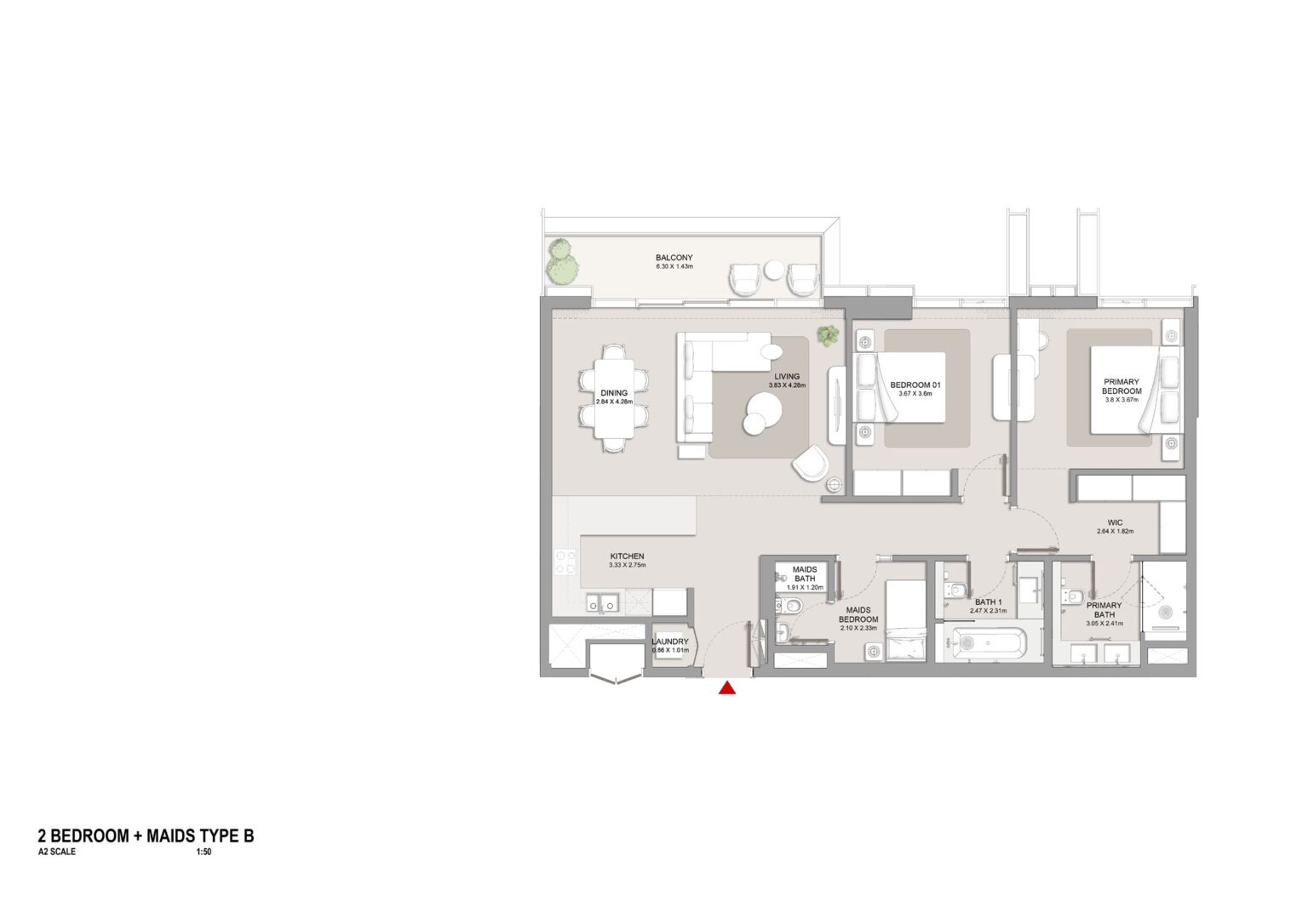 City Walk Crestlane 2 bedroom with maid's room type B floor plan, City Walk, Dubai
