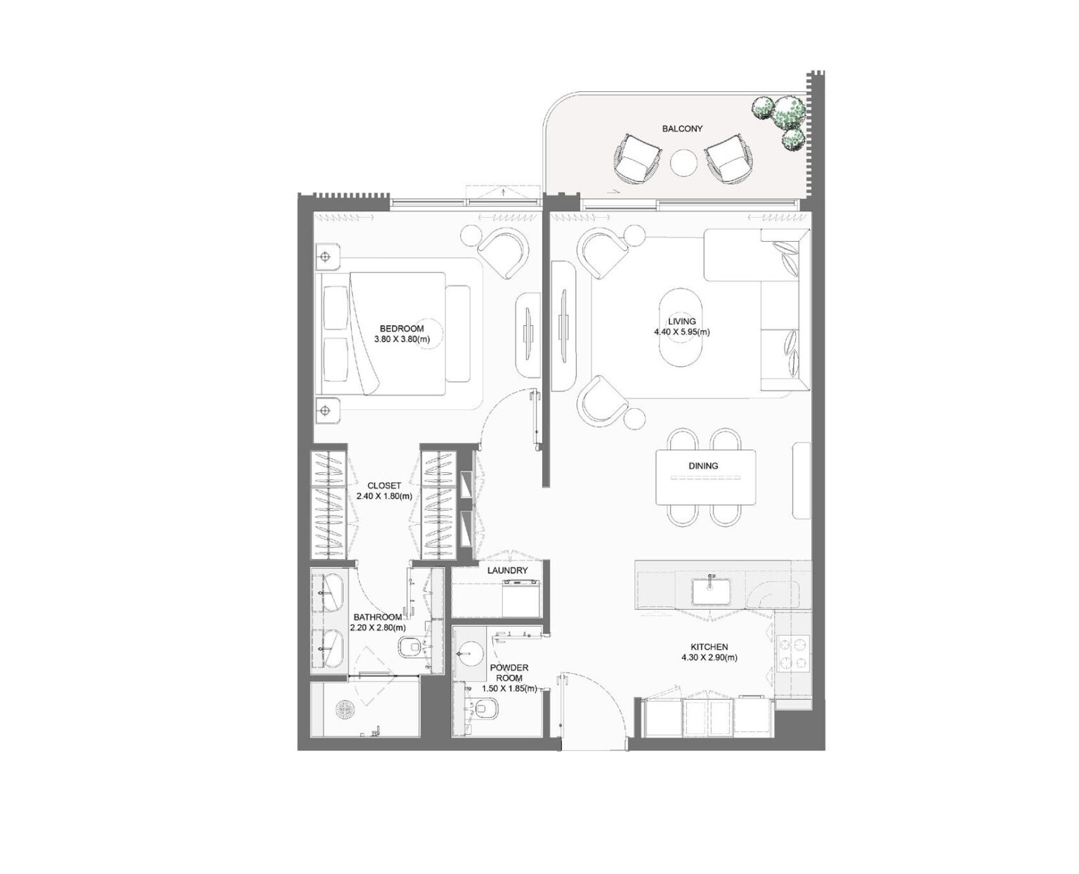 Bay Grove Residences Phase 1 1 bedroom apartment floor plan, layout 1, Dubai Islands