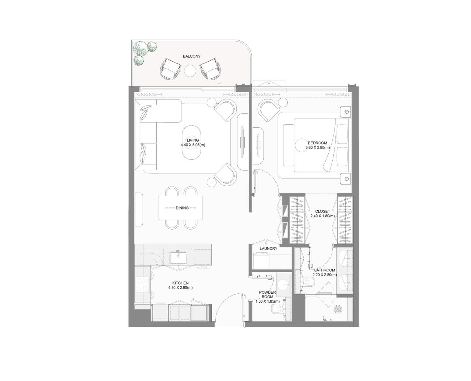 Bay Grove Residences Phase 1 1 bedroom apartment floor plan, layout 2, Dubai Islands