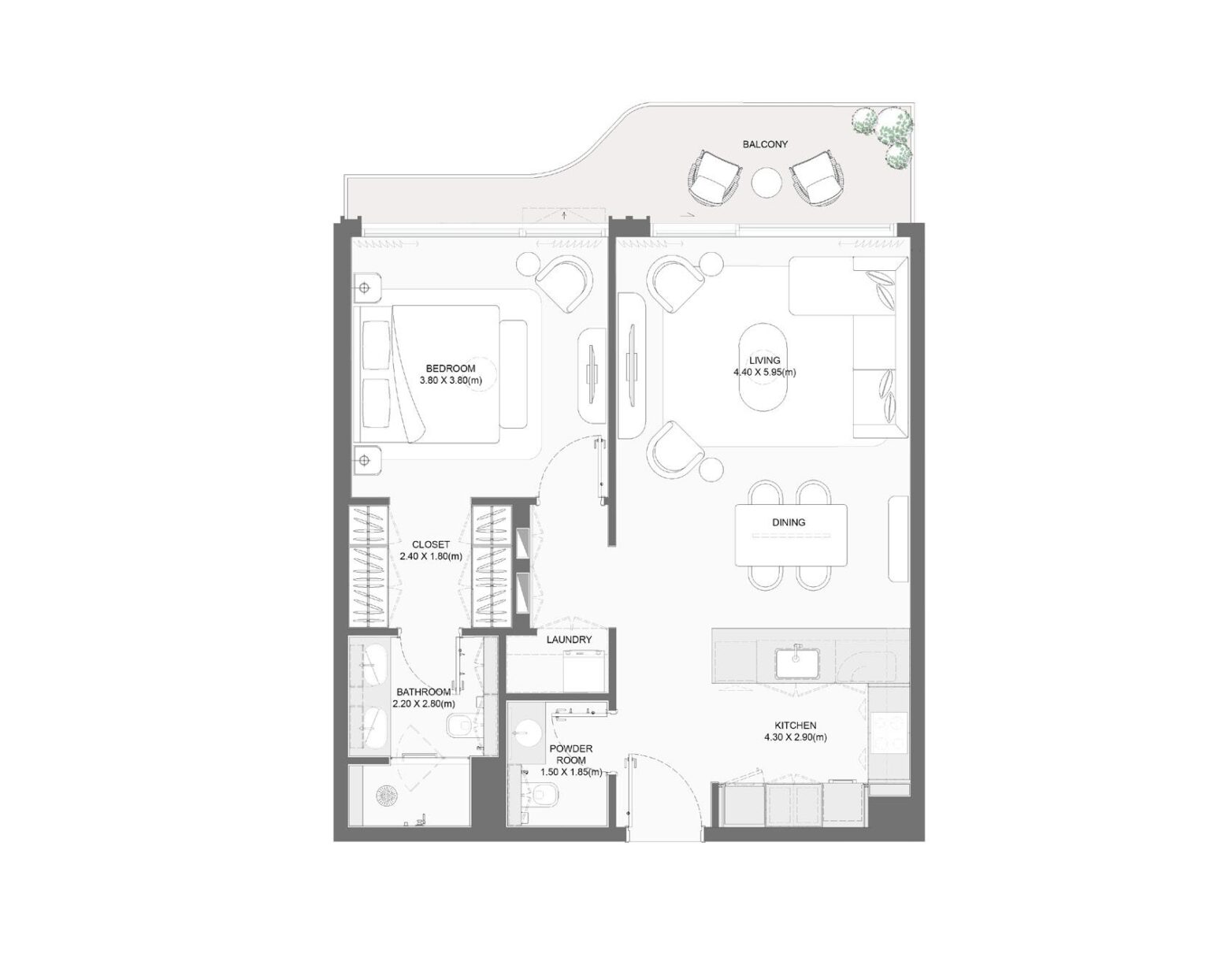 Bay Grove Residences Phase 1 1 bedroom apartment floor plan, layout 5, Dubai Islands