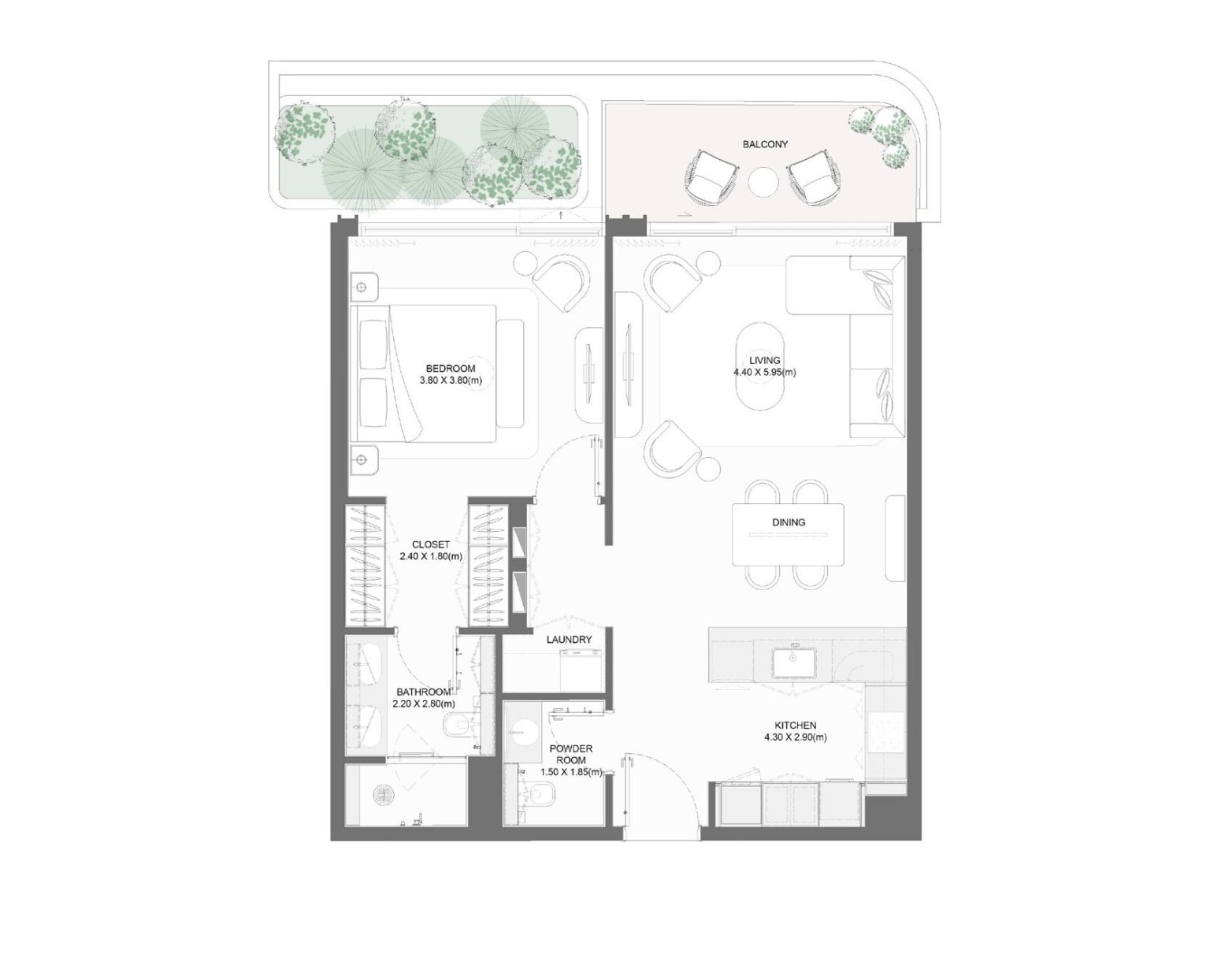 Bay Grove Residences Phase 1 1 bedroom apartment floor plan, layout 6, Dubai Islands
