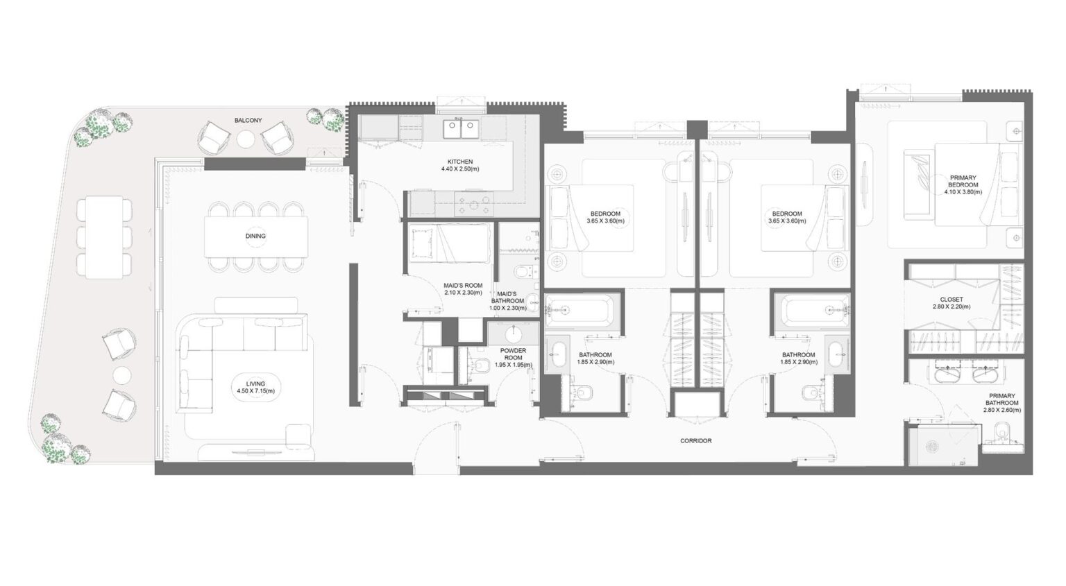 Bay Grove Residences Phase 1 3 bedroom apartment floor plan, layout 2, Dubai Islands