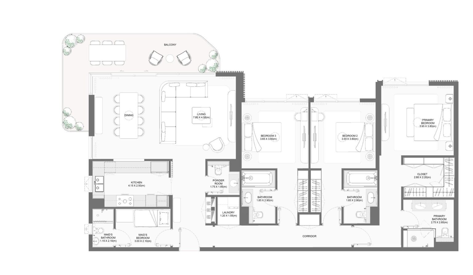 Bay Grove Residences Phase 1 3 bedroom apartment floor plan, layout 3, Dubai Islands