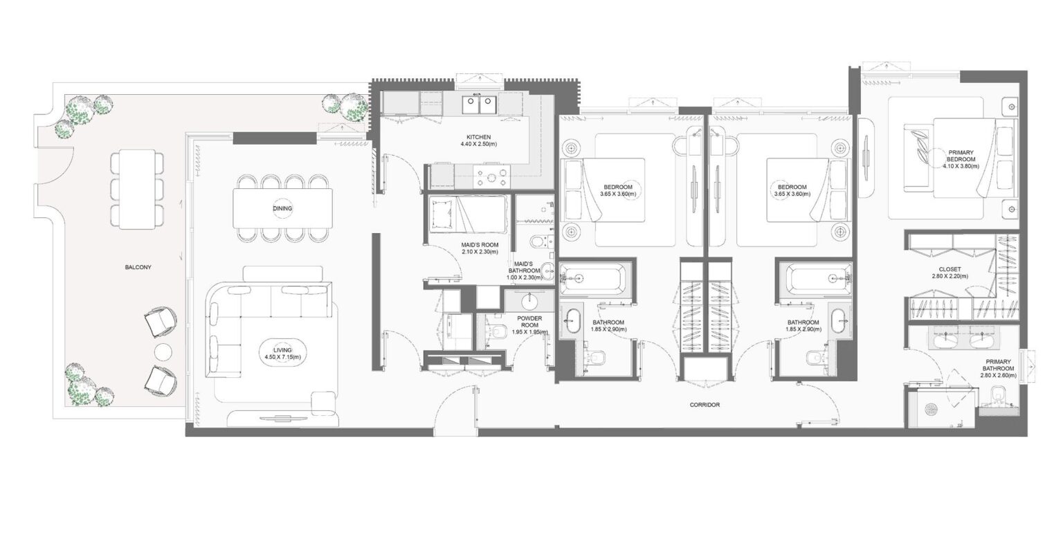 Bay Grove Residences Phase 1 3 bedroom apartment floor plan, layout 6, Dubai Islands