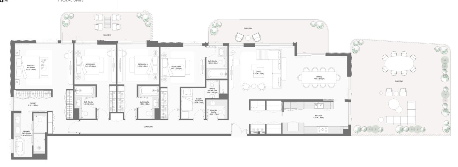 Bay Grove Residences Phase 1 4 bedroom apartment floor plan, layout 1, Dubai Islands