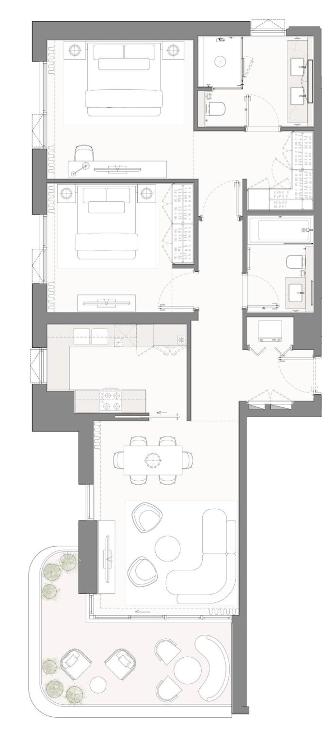 Bay Grove Residences Phase 4 2 bedroom apartment floor plan, layout 3, Dubai Islands
