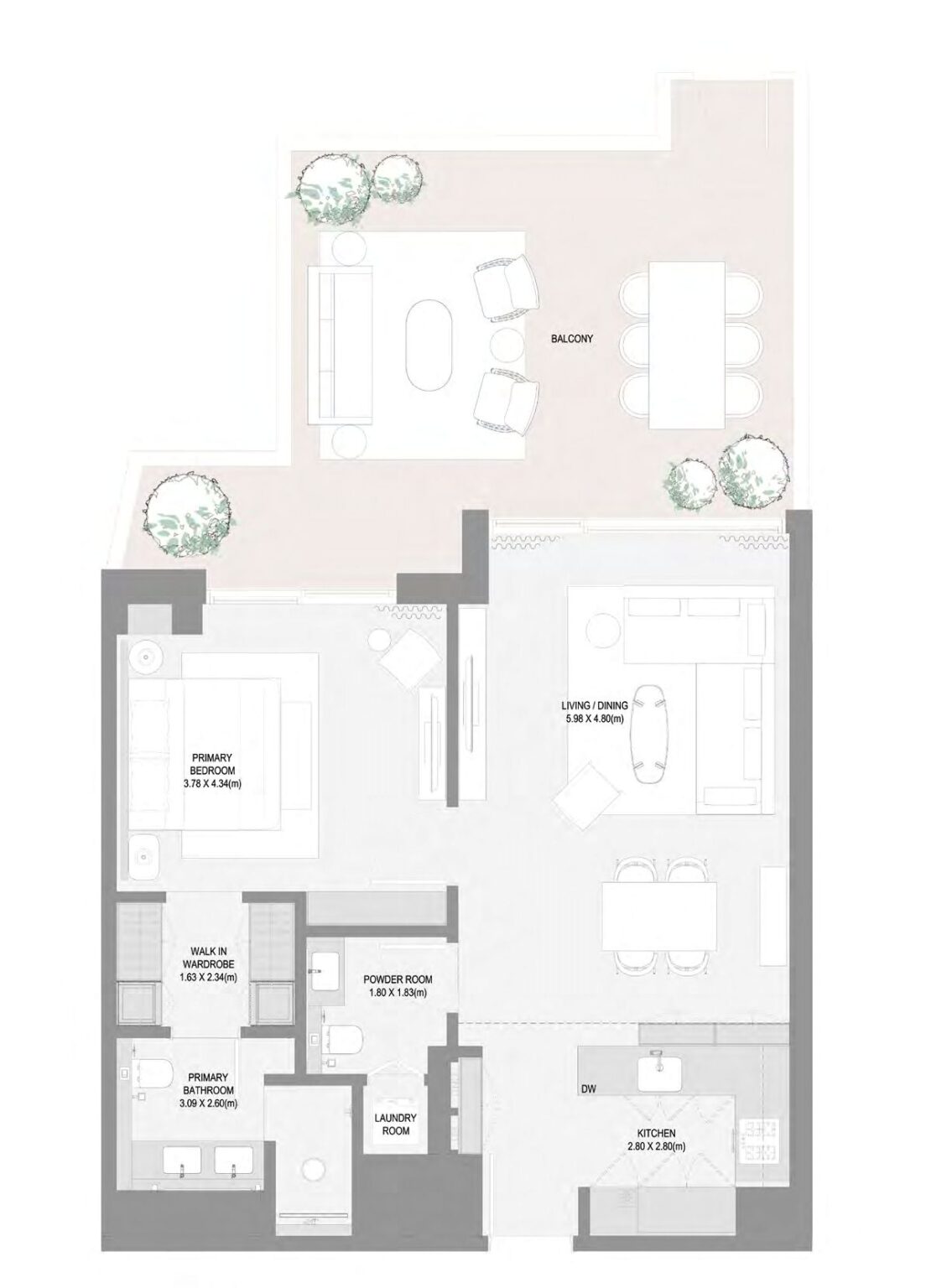 Bay Grove Residences Phase 3 1 bedroom apartment floor plan, layout 6, Dubai Islands