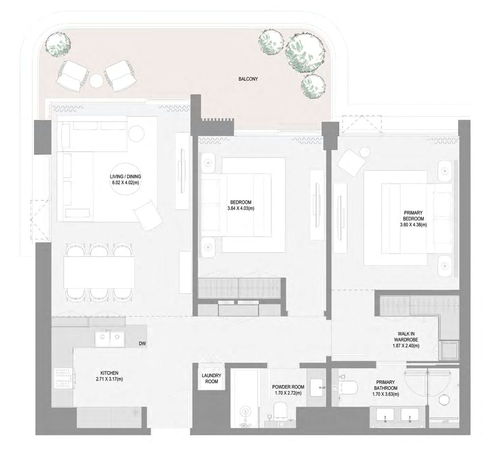 Bay Grove Residences Phase 3 2 bedroom apartment floor plan, layout 1, Dubai Islands