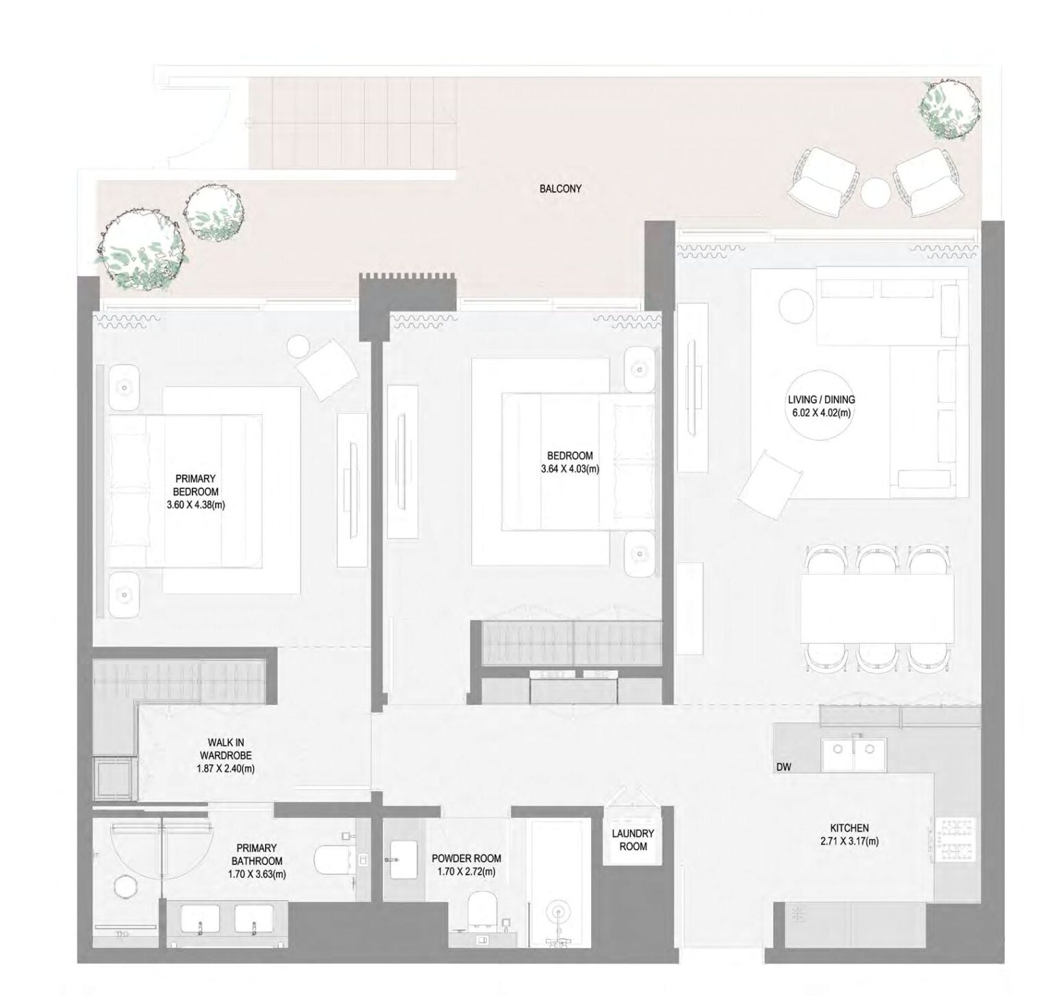 Bay Grove Residences Phase 3 2 bedroom apartment floor plan, layout 2, Dubai Islands