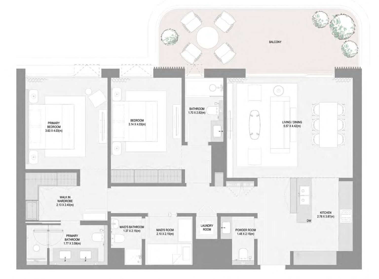 Bay Grove Residences Phase 3 2 bedroom with maid's room floor plan, layout 2, Dubai Islands