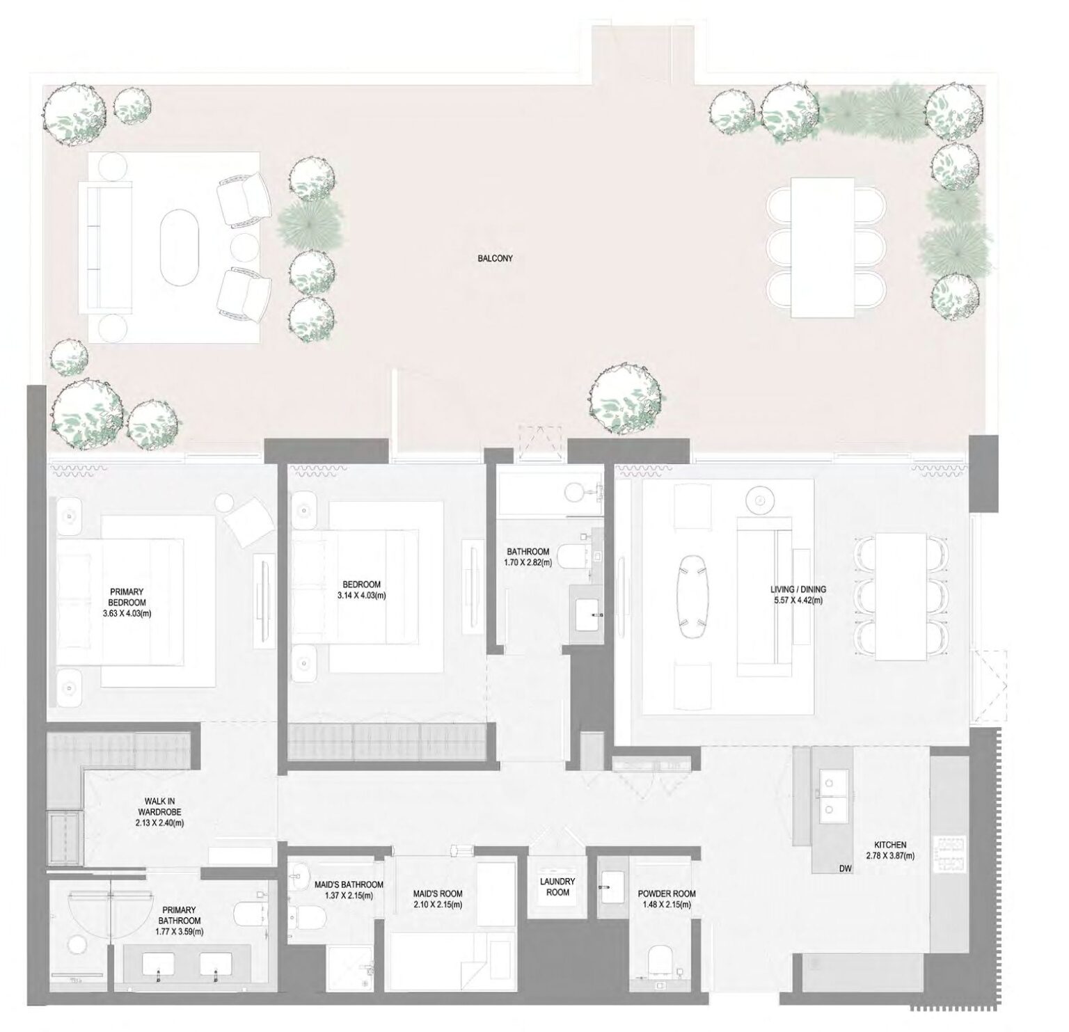Bay Grove Residences Phase 3 2 bedroom with maid's room floor plan, layout 4, Dubai Islands