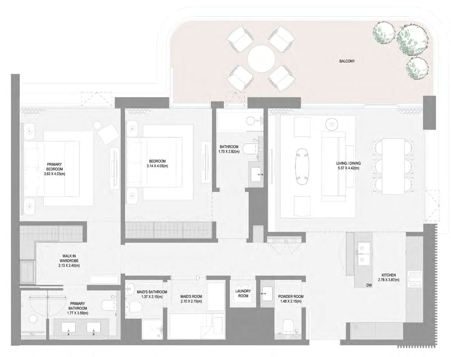 Bay Grove Residences Phase 3 2 bedroom with maid's room floor plan, layout 5, Dubai Islands