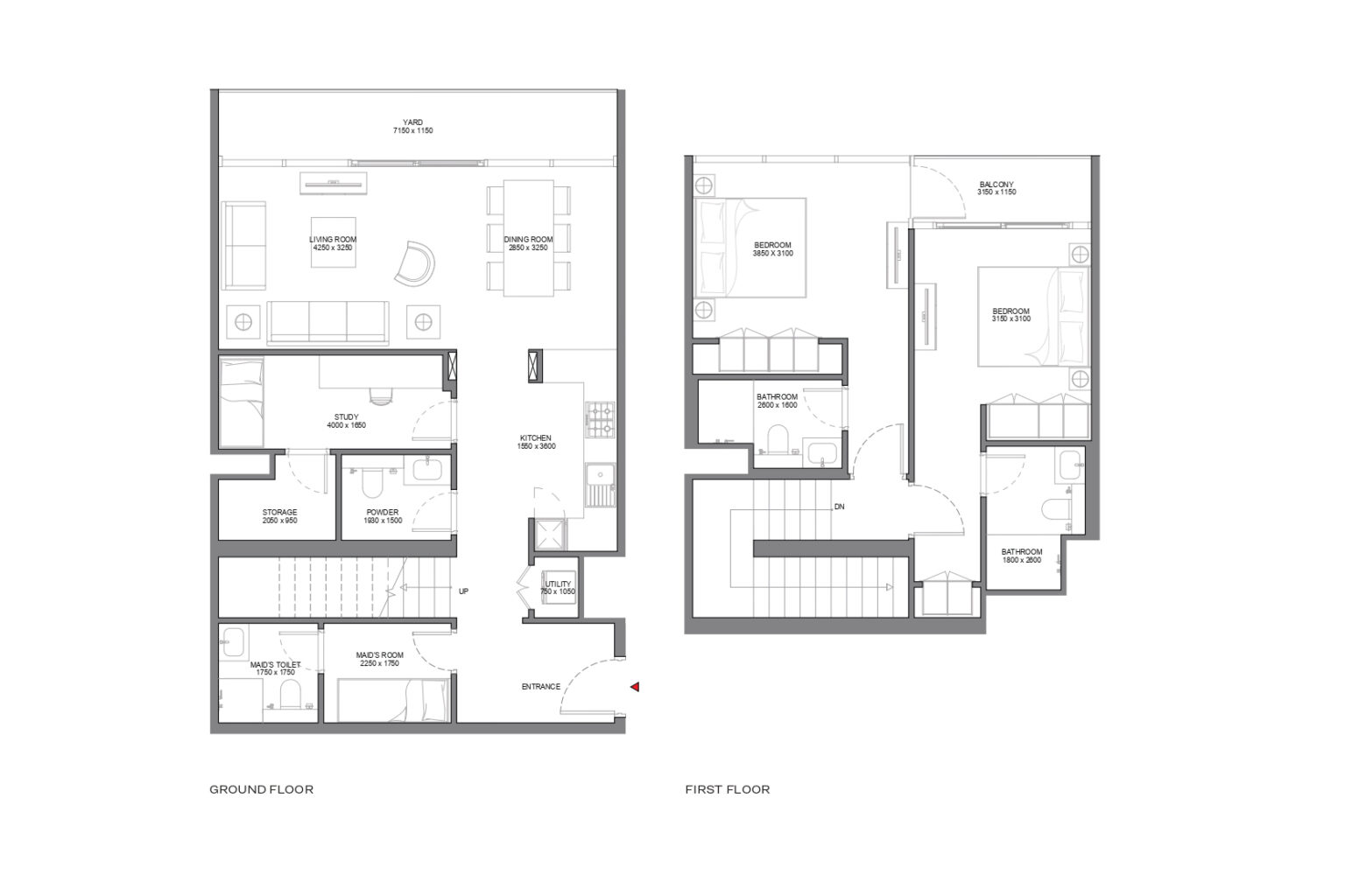Sobha Siniya Island Beach Residences 2 bedroom duplex floor plan, Umm Al Quwain
