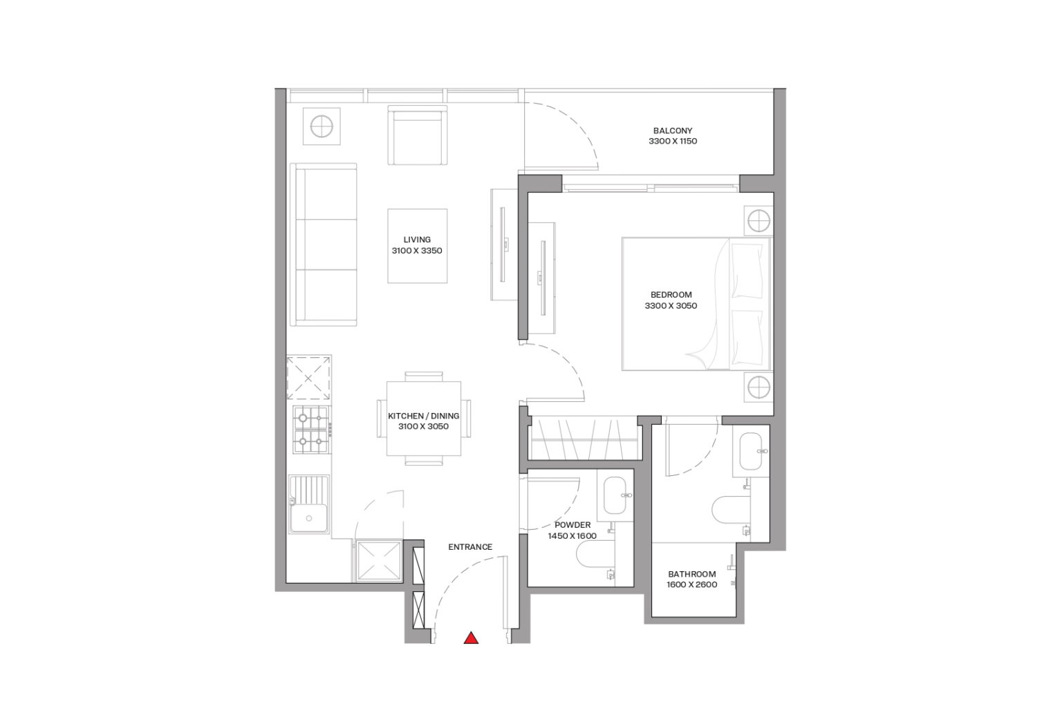 Sobha Siniya Island Beach Residences 1 bedroom floor plan, layout A, Umm Al Quwain