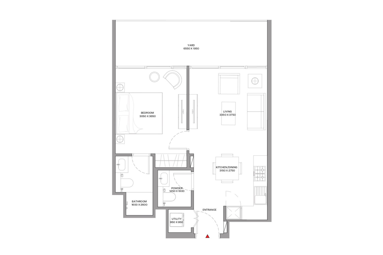 Sobha Siniya Island Beach Residences 1 bedroom floor plan, layout B, Umm Al Quwain