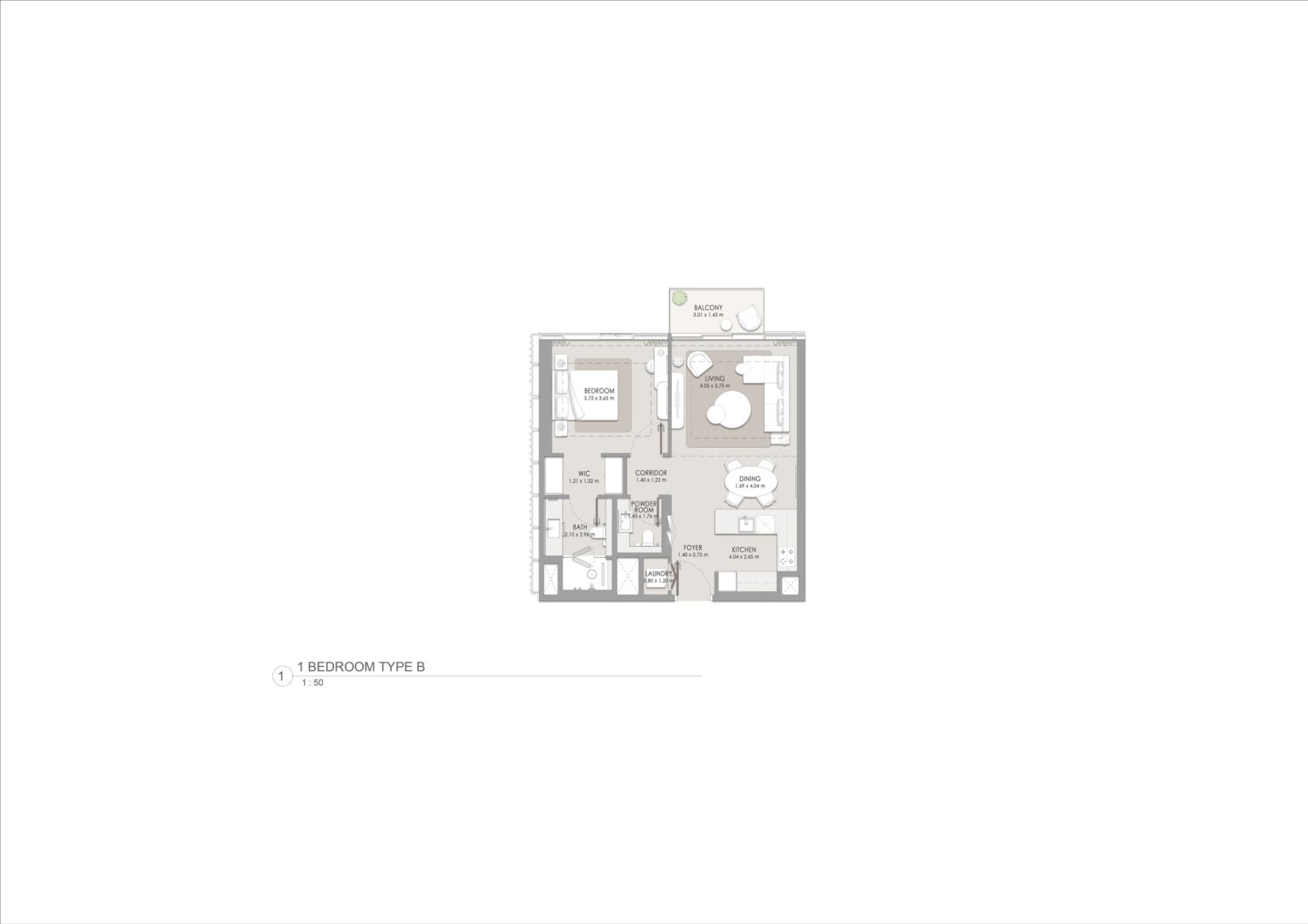 City Walk Crestlane 4 1 bedroom apartment floor plan, type B, City Walk, Dubai