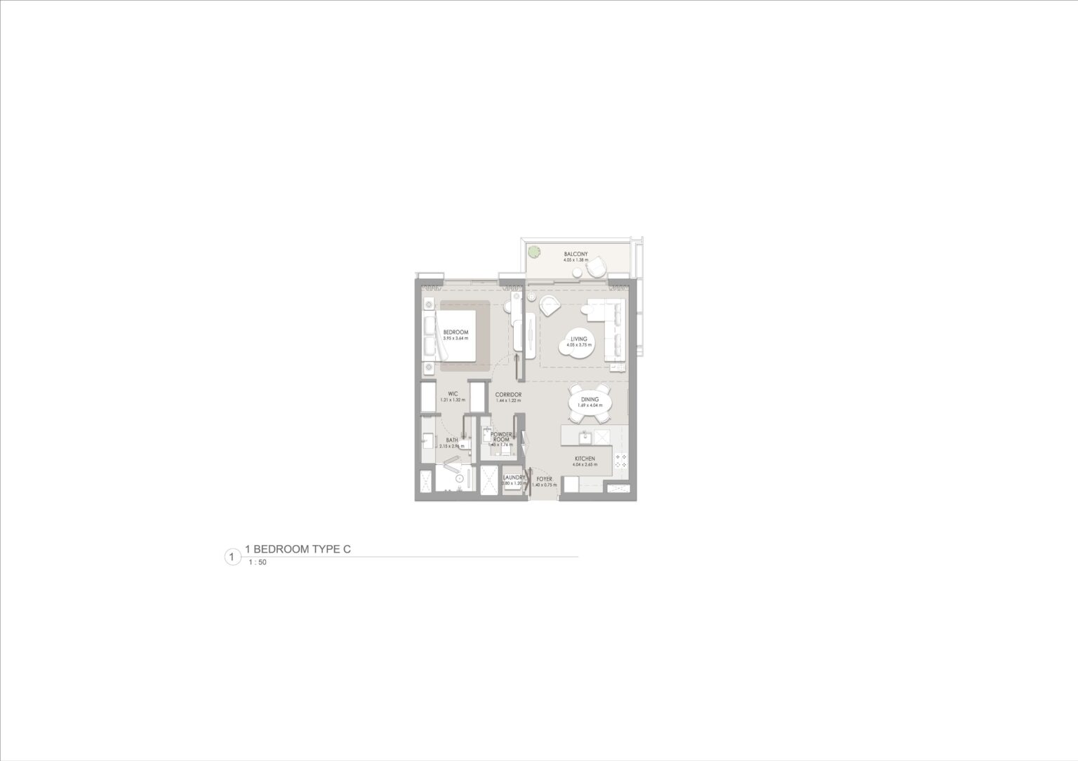 City Walk Crestlane 4 1 bedroom apartment floor plan, type C, City Walk, Dubai