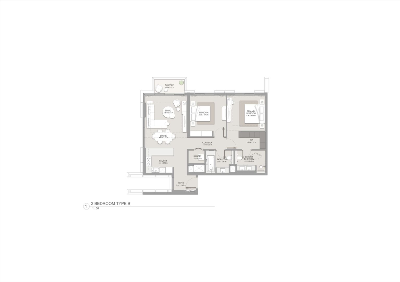City Walk Crestlane building 4, 2 bedroom type B floor plan, City Walk, Dubai