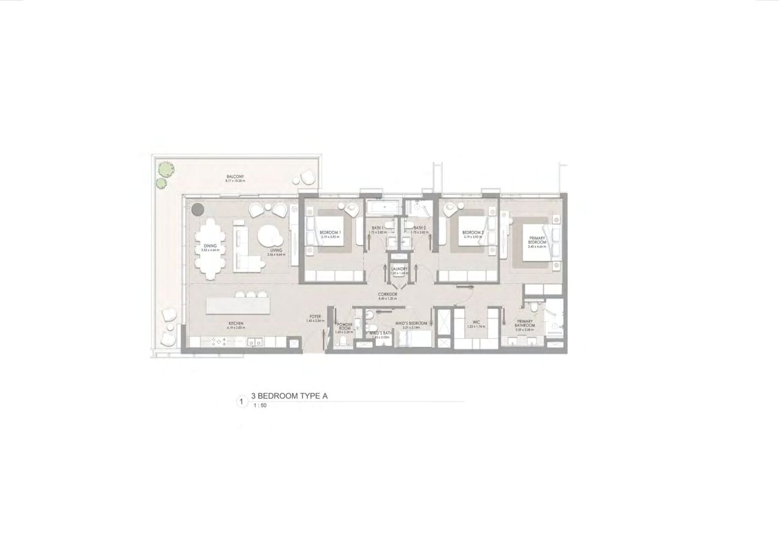 City Walk Crestlane 4 3 bedroom apartment floor plan, type A, City Walk, Dubai
