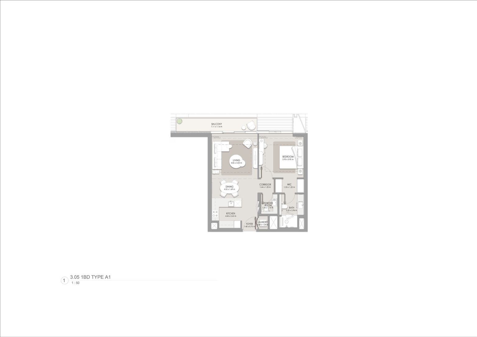 City Walk Crestlane building 5, 1 bedroom type A1 floor plan, City Walk, Dubai