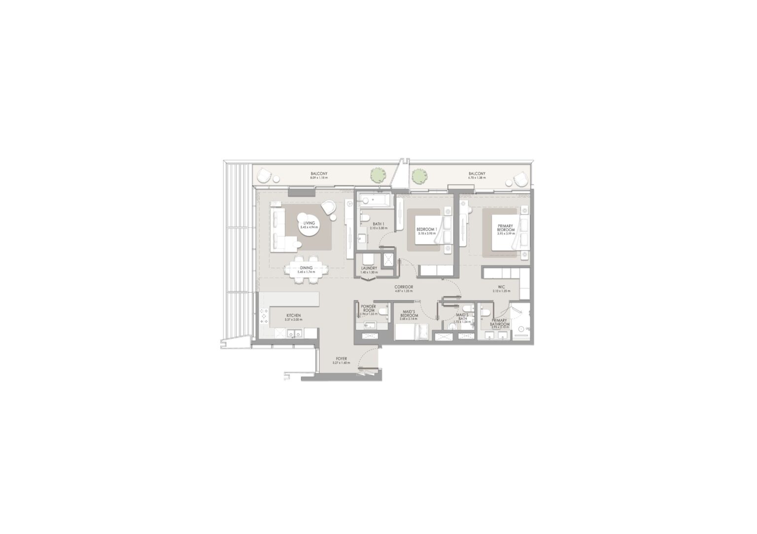 City Walk Crestlane 5 2 bedroom plus maid apartment floor plan, type C, City Walk, Dubai