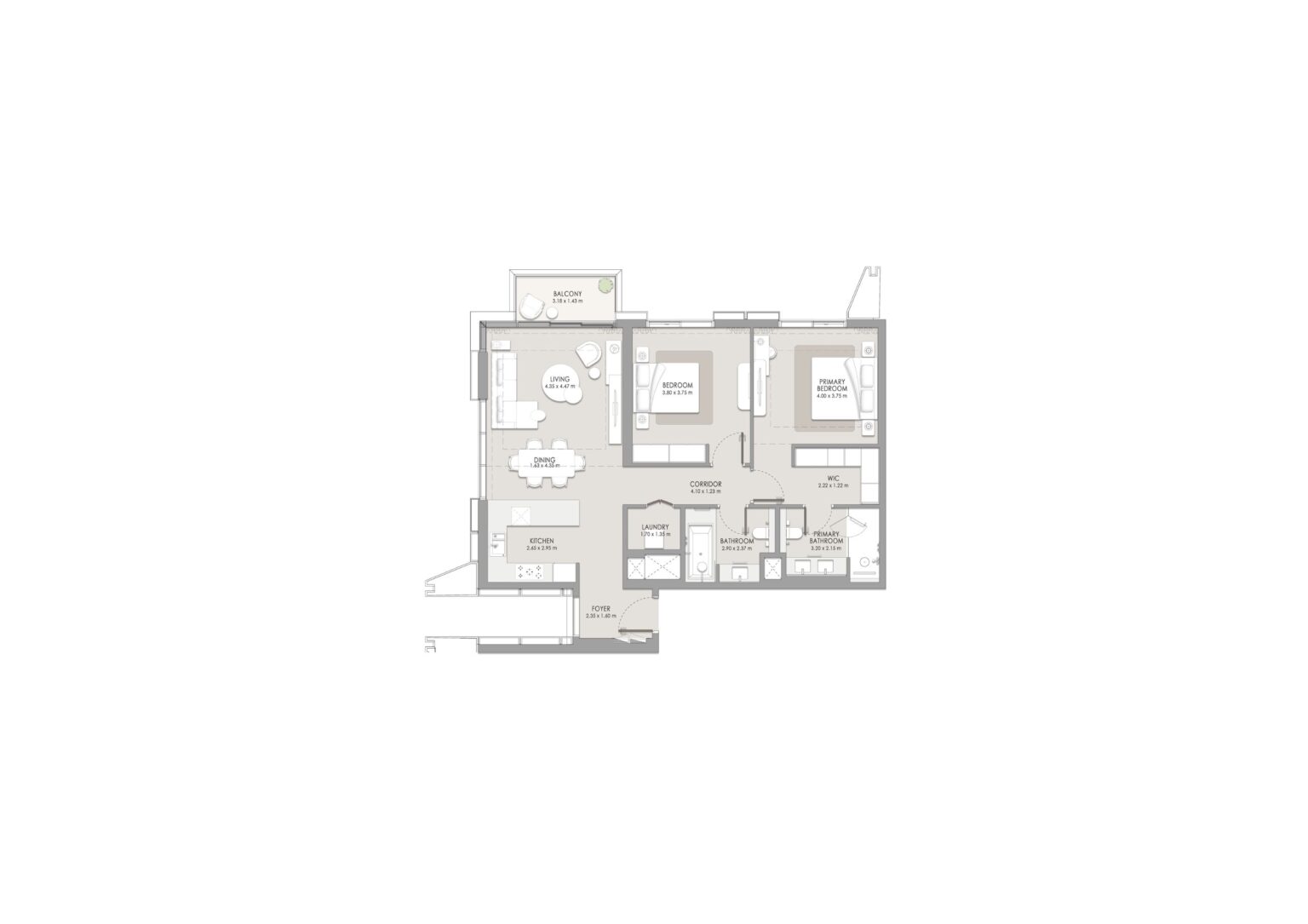 City Walk Crestlane 5 2 bedroom apartment floor plan, type B, City Walk, Dubai