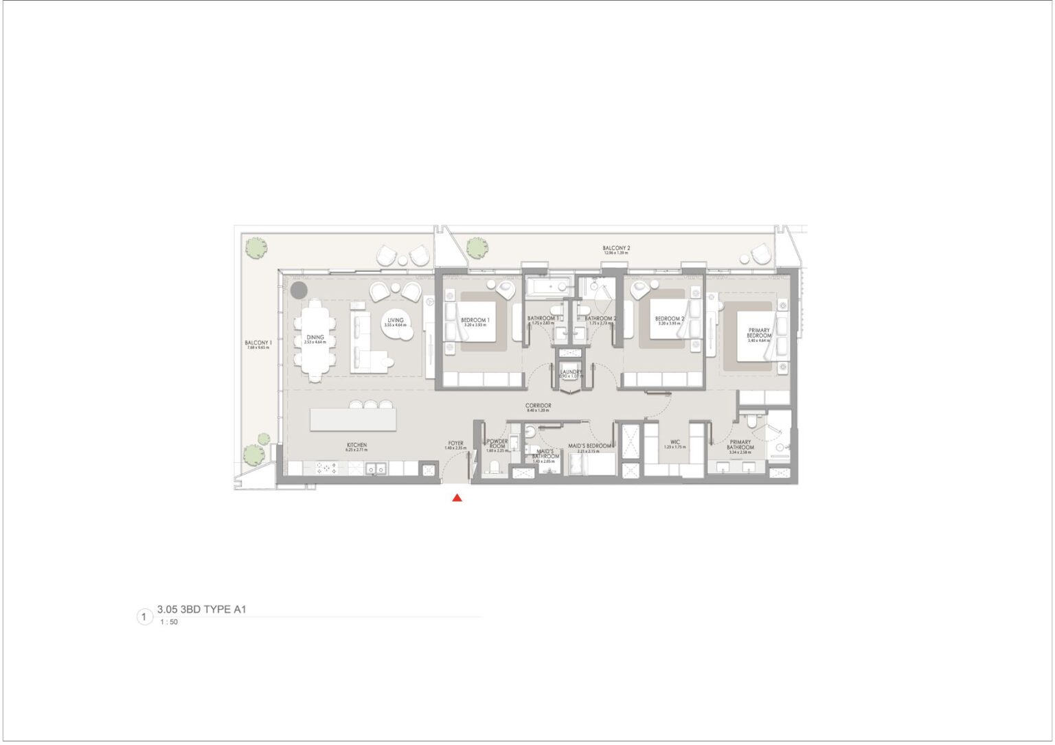 City Walk Crestlane 5 3 bedroom apartment floor plan, type A1, City Walk, Dubai