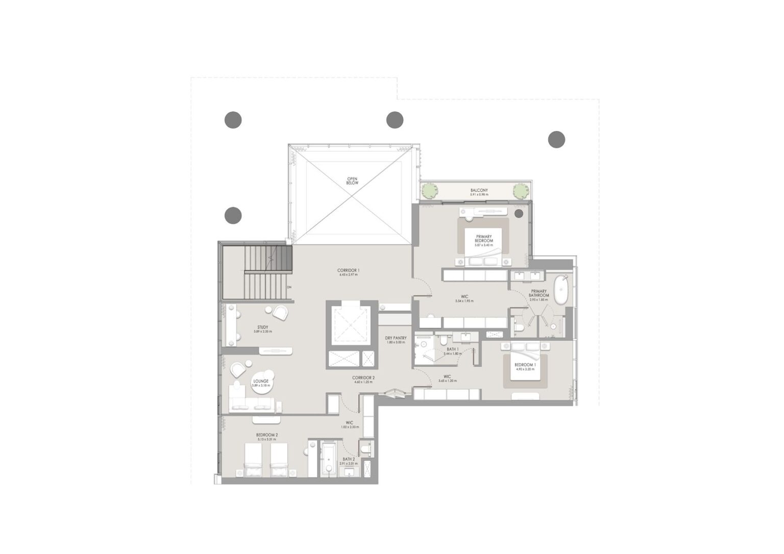 City Walk Crestlane 5 4 bedroom duplex floor plan, upper level, City Walk, Dubai