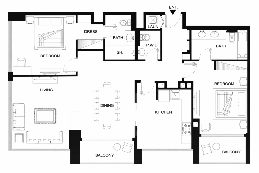 DIFC Living 2 beds fllor plan