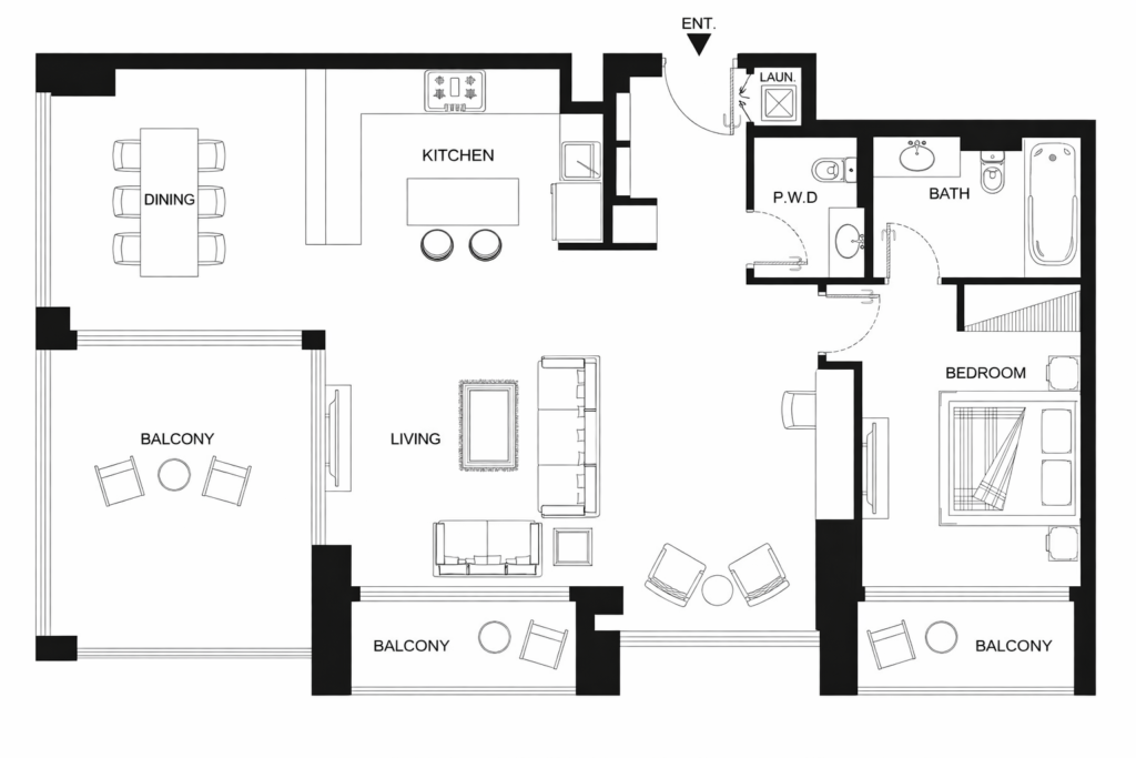DIFC Living loor plan 1 beds