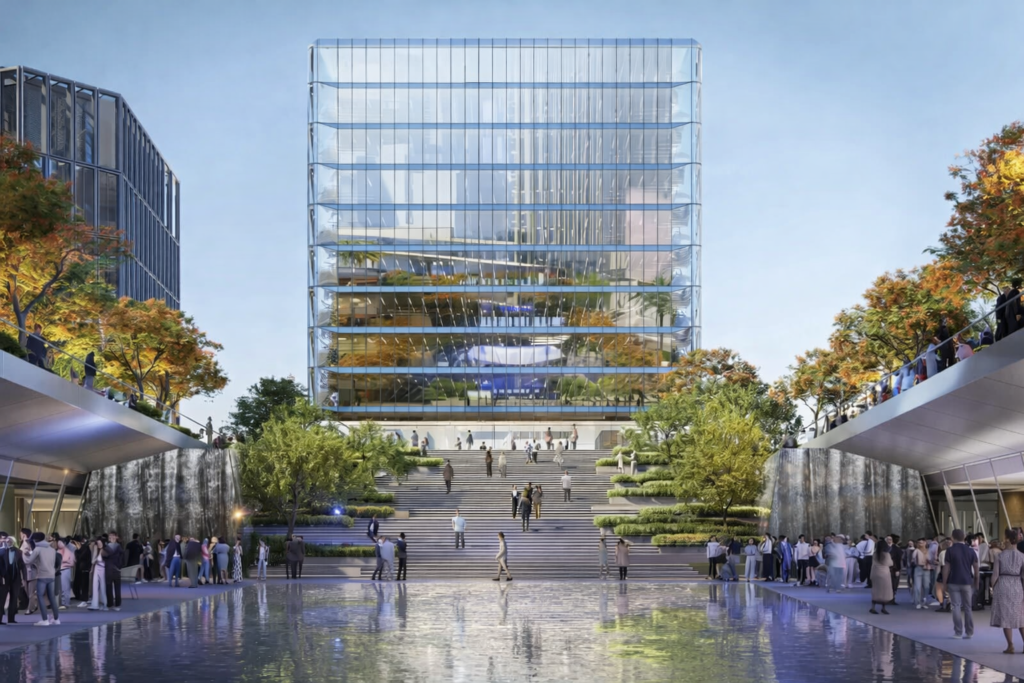 3 Bedroom Properties for Sale in DIFC: Glass building above a landscaped plaza at DIFC Living, DIFC, Dubai