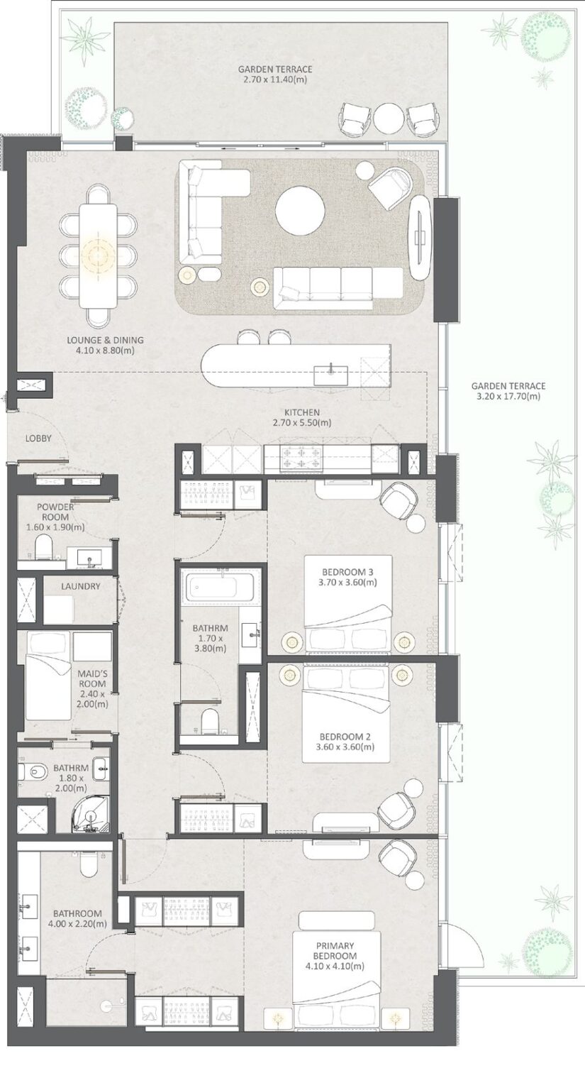 Naya at District One 3 bedroom apartment floor plan, layout 1, Mohammed Bin Rashid City, Dubai