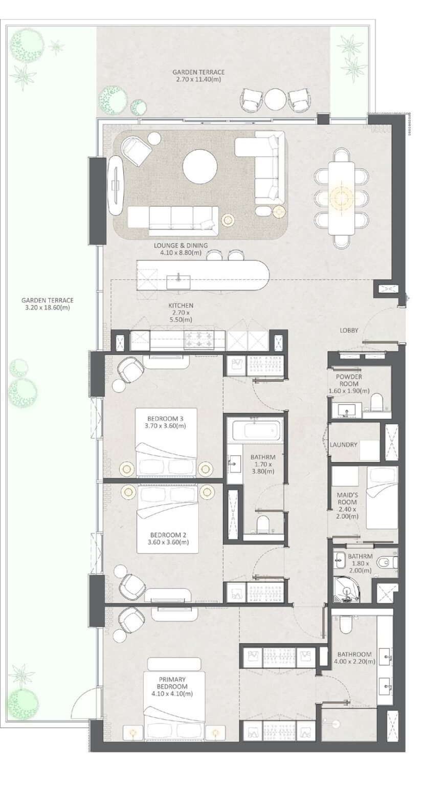 Naya at District One 3 bedroom apartment floor plan, layout 2, Mohammed Bin Rashid City, Dubai