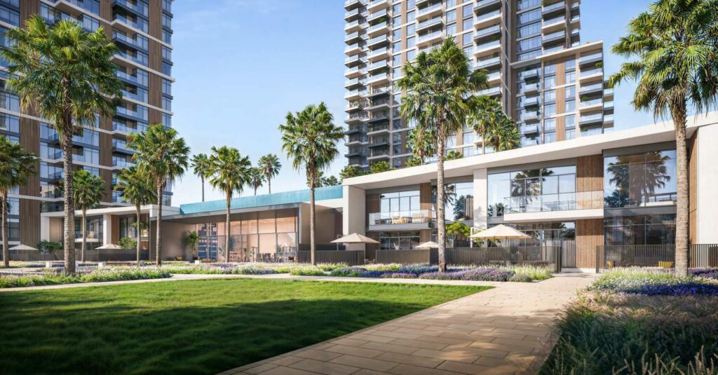2 Bedroom Properties for Sale in District One: Clubhouse and lawns between the Naya at District One towers
