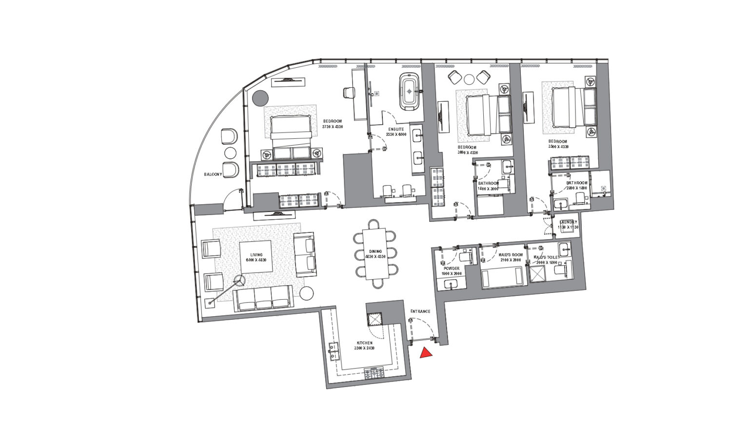 Sobha SeaHaven 3 bedroom apartment floor plan, layout A, Dubai Harbour