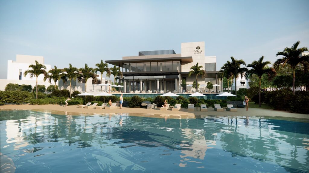4 Bedroom Properties for Sale in Dubailand: Lagoon pool in front of the Sobha Reserve clubhouse