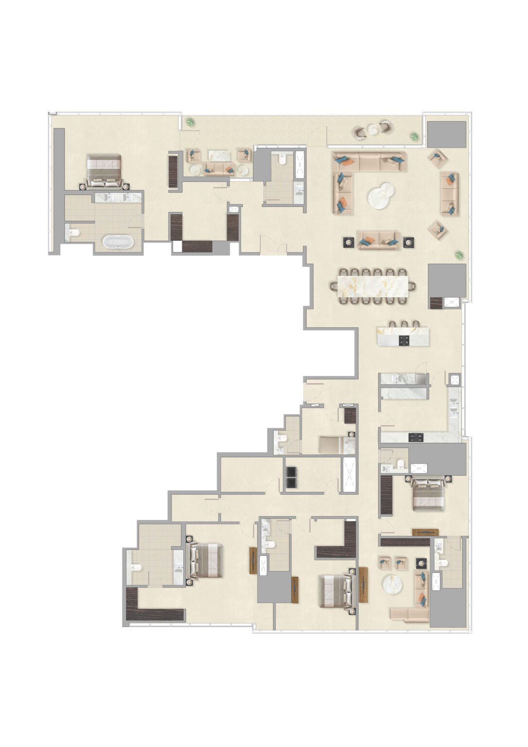 Sobha SkyParks 4 bedroom apartment floor plan, layout 2, Sheikh Zayed Road, Dubai