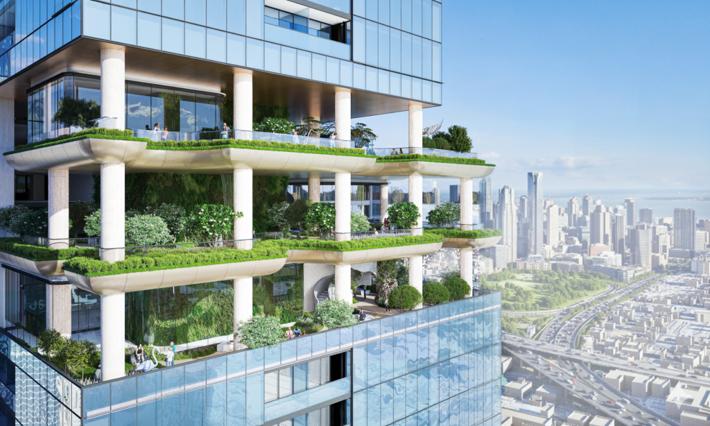 Planted sky park balconies on the Sobha SkyParks tower