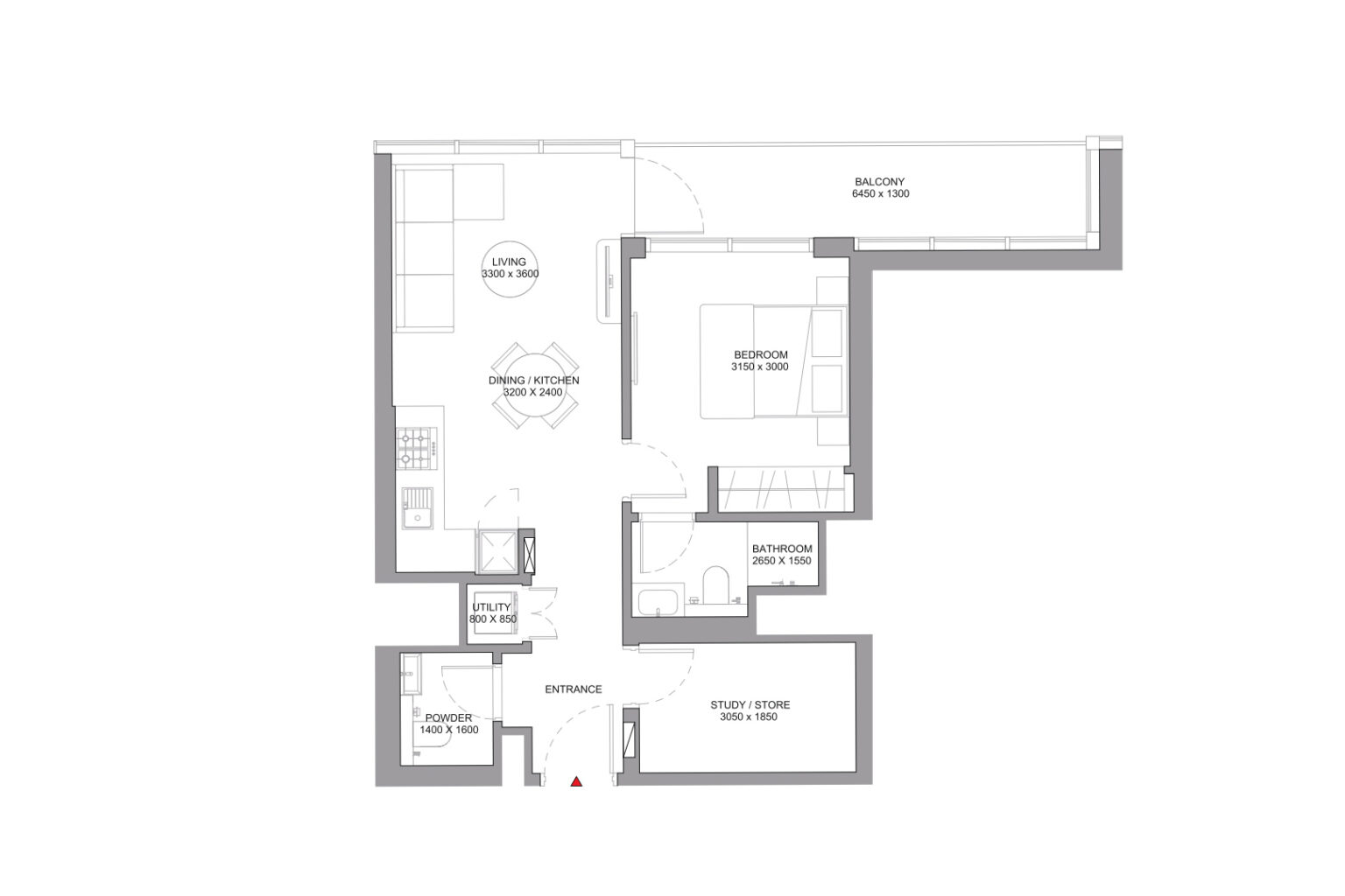 Sobha Solis 1.5 bedroom apartment floor plan, layout 3 of 3, Motor City, Dubai