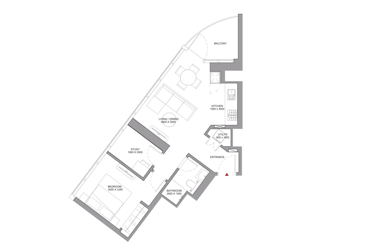 Sobha Solis 1.5 bedroom apartment floor plan, layout 1 of 3, Motor City, Dubai