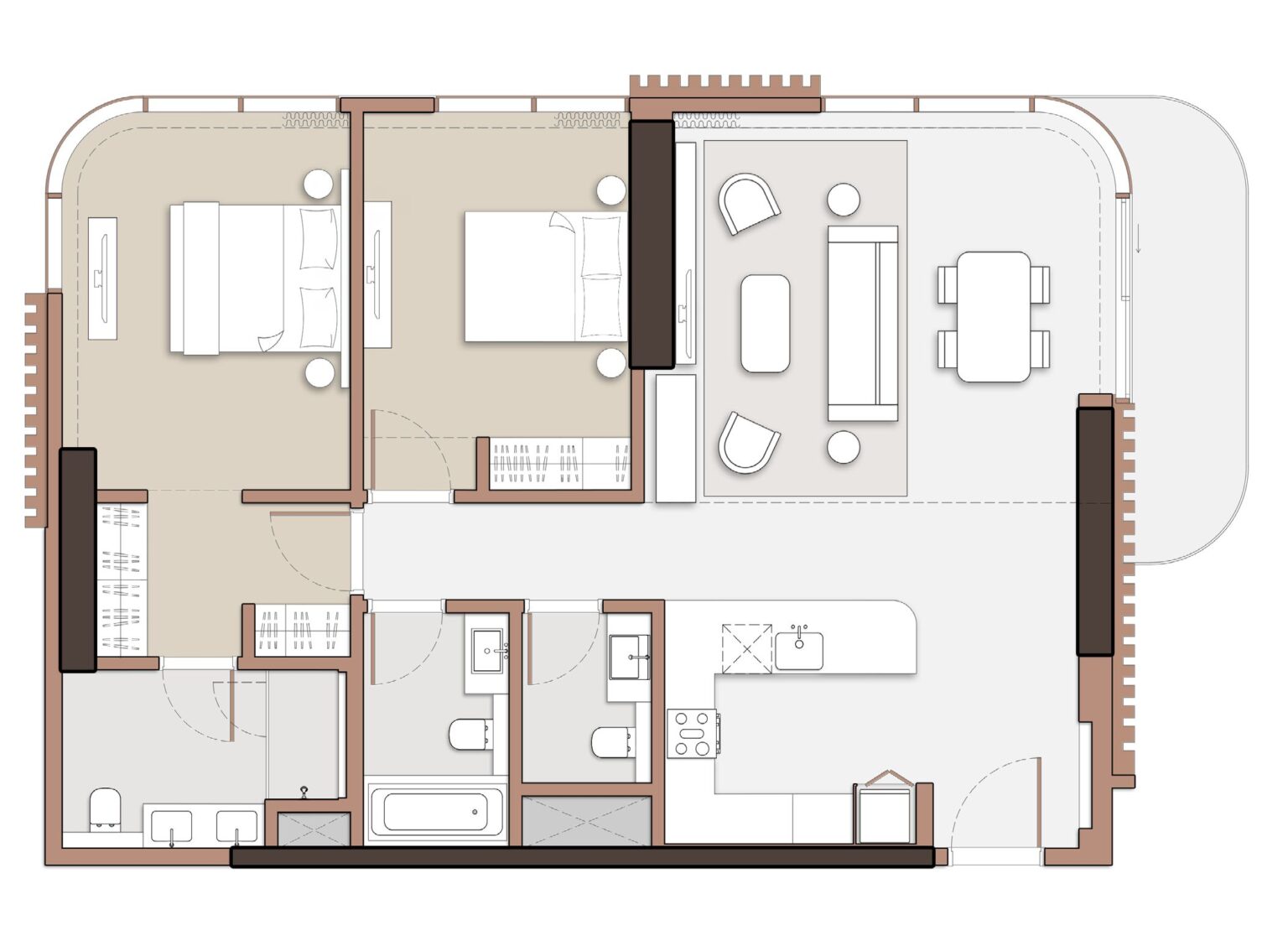 The Edit at d3 2 bedroom apartment floor plan, layout 3, Dubai Design District
