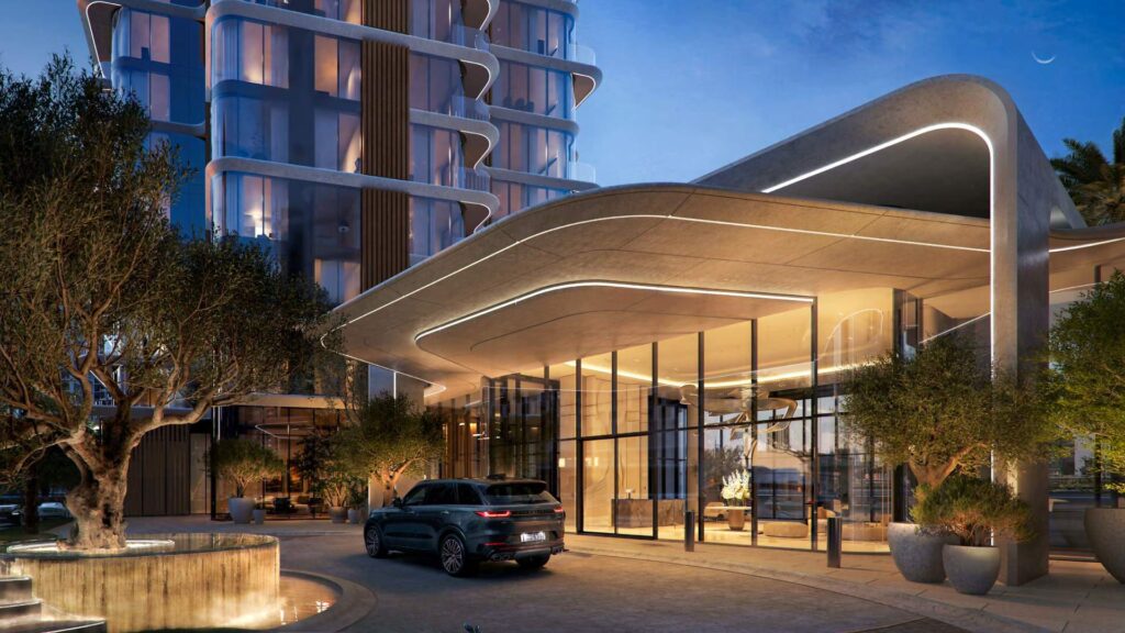 4 Bedroom Properties for Sale in Dubai Design District: Curved entrance canopy and drop off at The Edit at d3, Dubai Design District