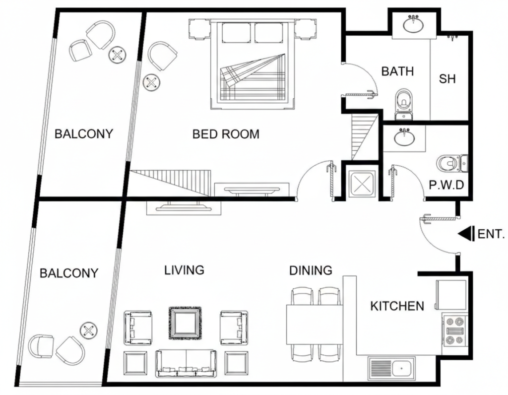 palm jumeirah one bed floor plan