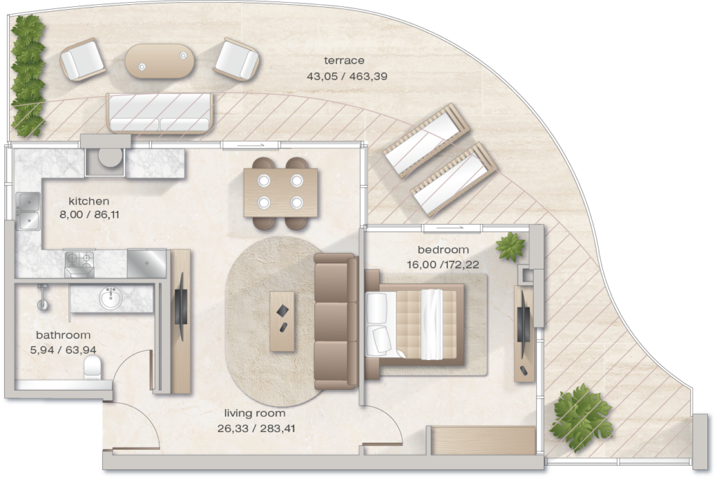 Zephyra Residences – 1 bedroom floor plan