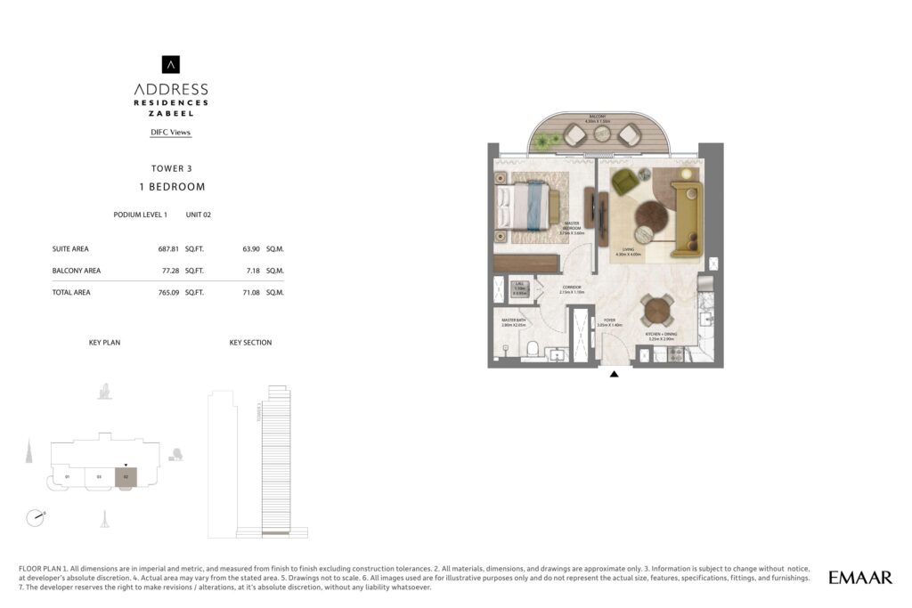 Address Residences Zabeel - 1 Bedroom Floorplan (1)