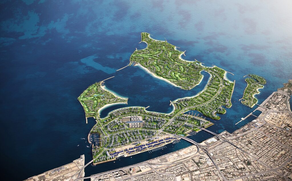 Aerial view of Dubai Islands where Allegro Park is located, Dubai