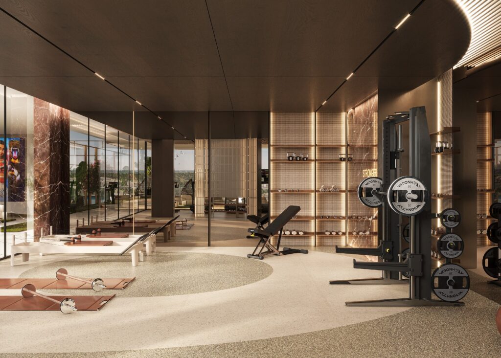 Residents gym with circular ceiling at Allegro Park
