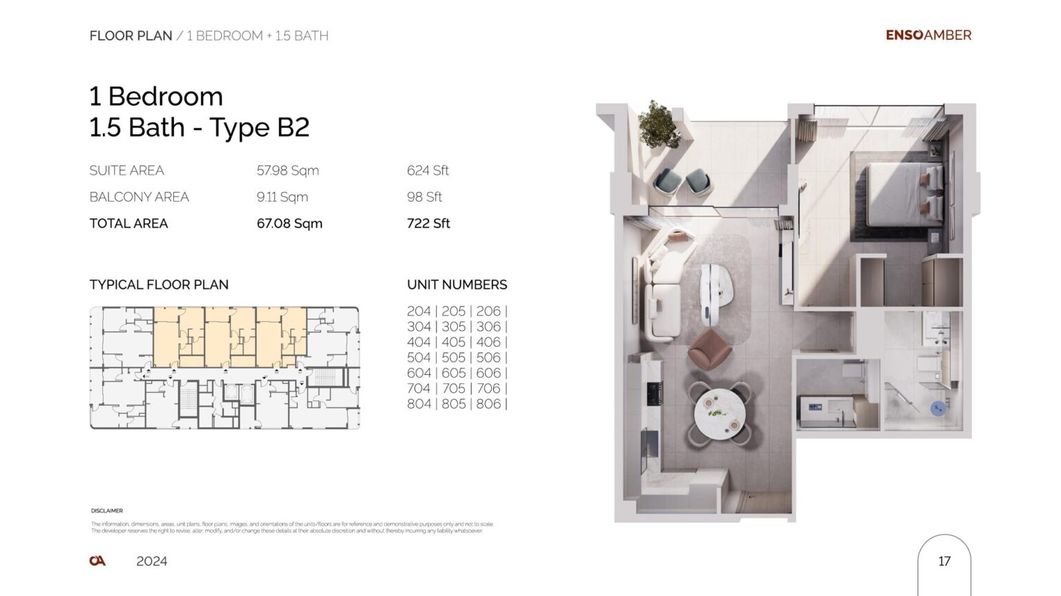 Amber by Enso 1 bedroom apartment floor plan, layout 2 of 2, Al Wasl, Dubai